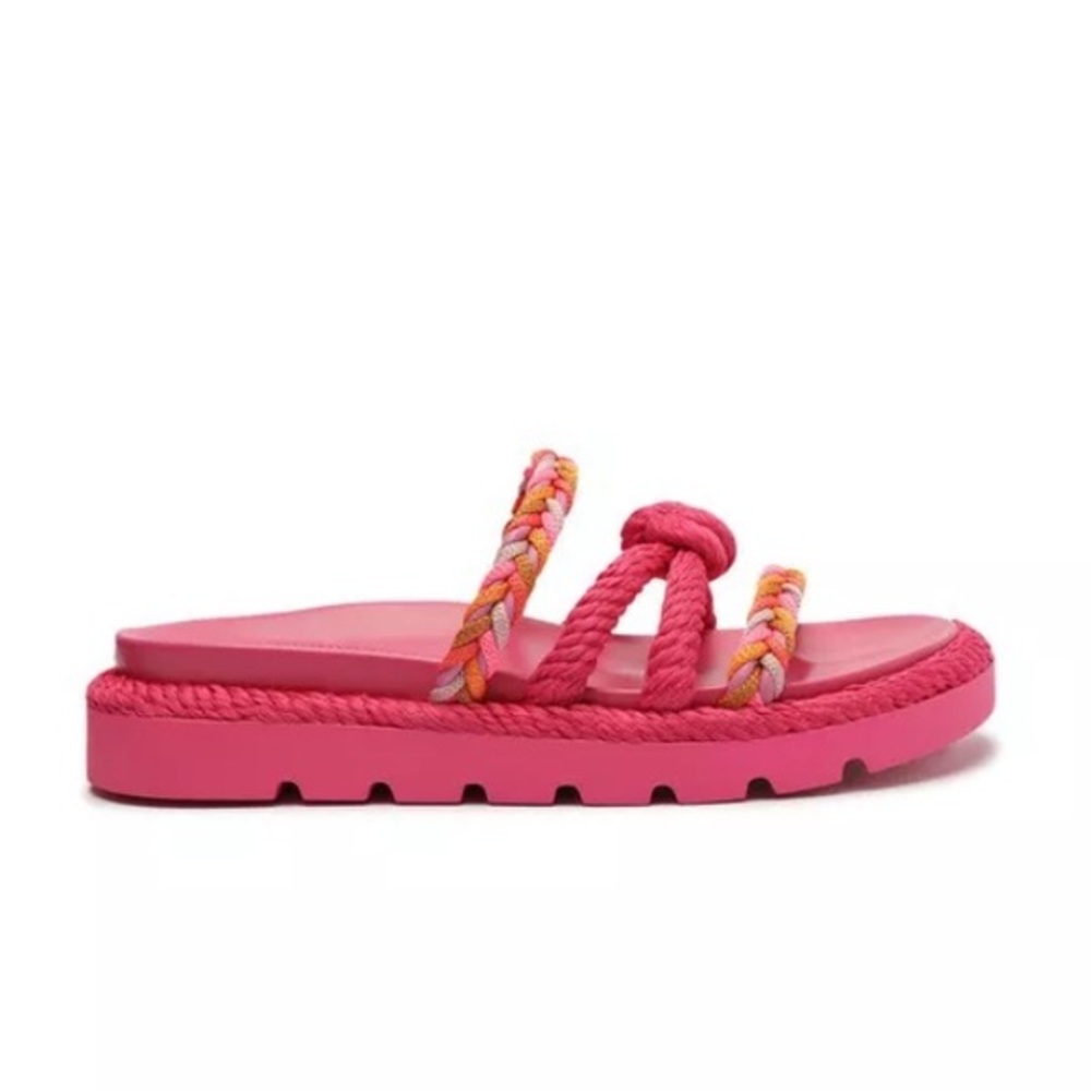 SCHUTZ Mel Sporty Cordao Leather Sandals, Pink, size 6.5 NWT